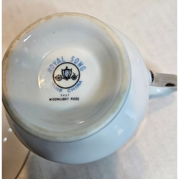 Teacup and Saucer Royal Song Fine China "Moonlight Rose" 1960's Black Gray Rose - Picture 7 of 10